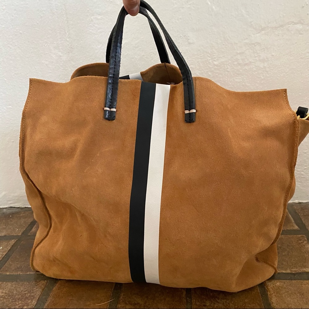 Clare V. Simple Tote - Camel Suede with Stripes